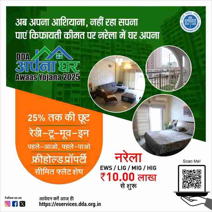अब नरेला में घर खरीदना सपना नहीं – दिल्ली विकास प्राधिकरण (DDA) अपना घर आवास योजना 2025 के तहत मात्र ₹10 लाख से शुरू