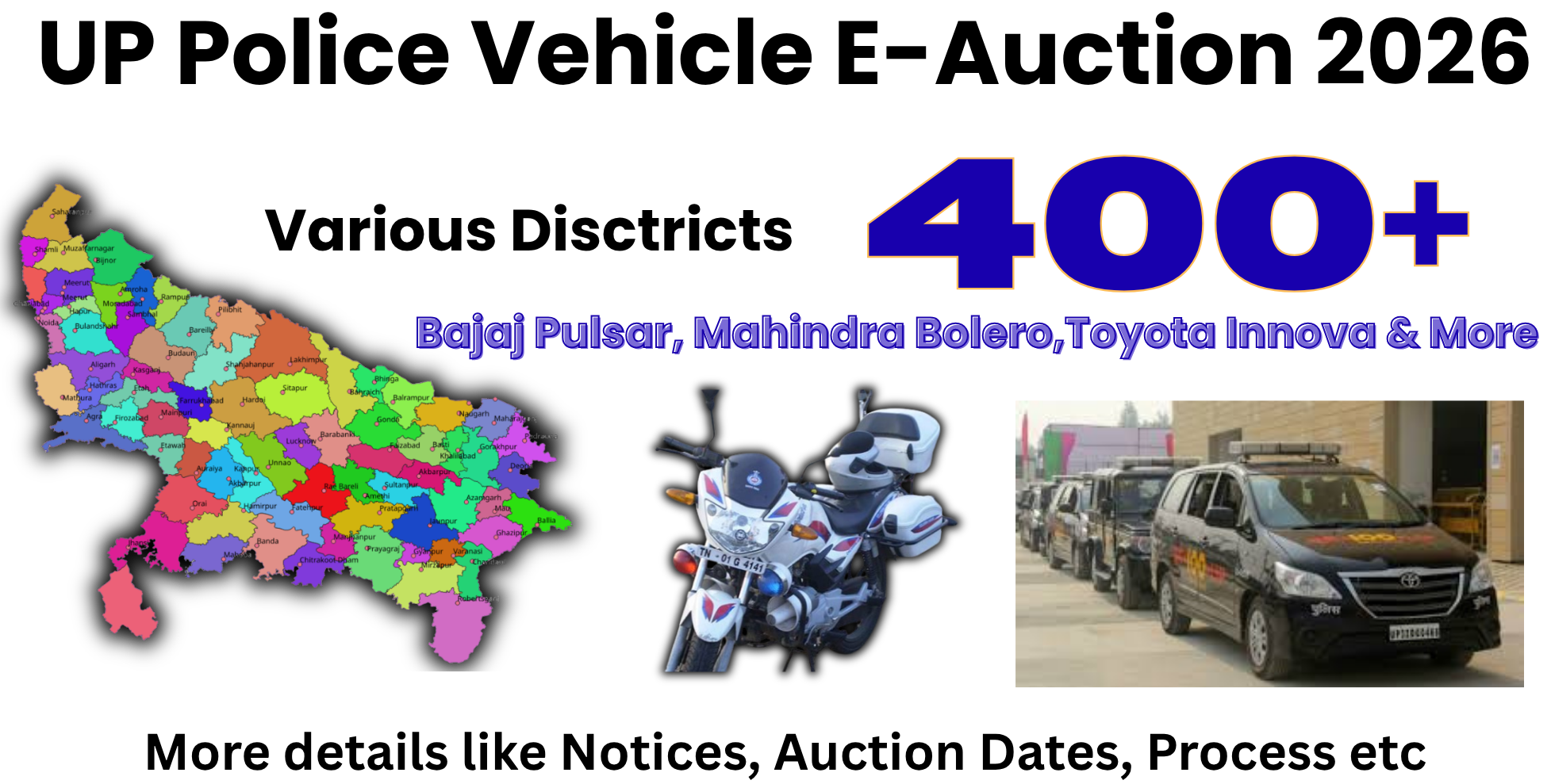 UP Police Vehicle E-Auction 2026: 400+ Departmental Cars and Bikes to Be Auctioned Across Uttar Pradesh in June