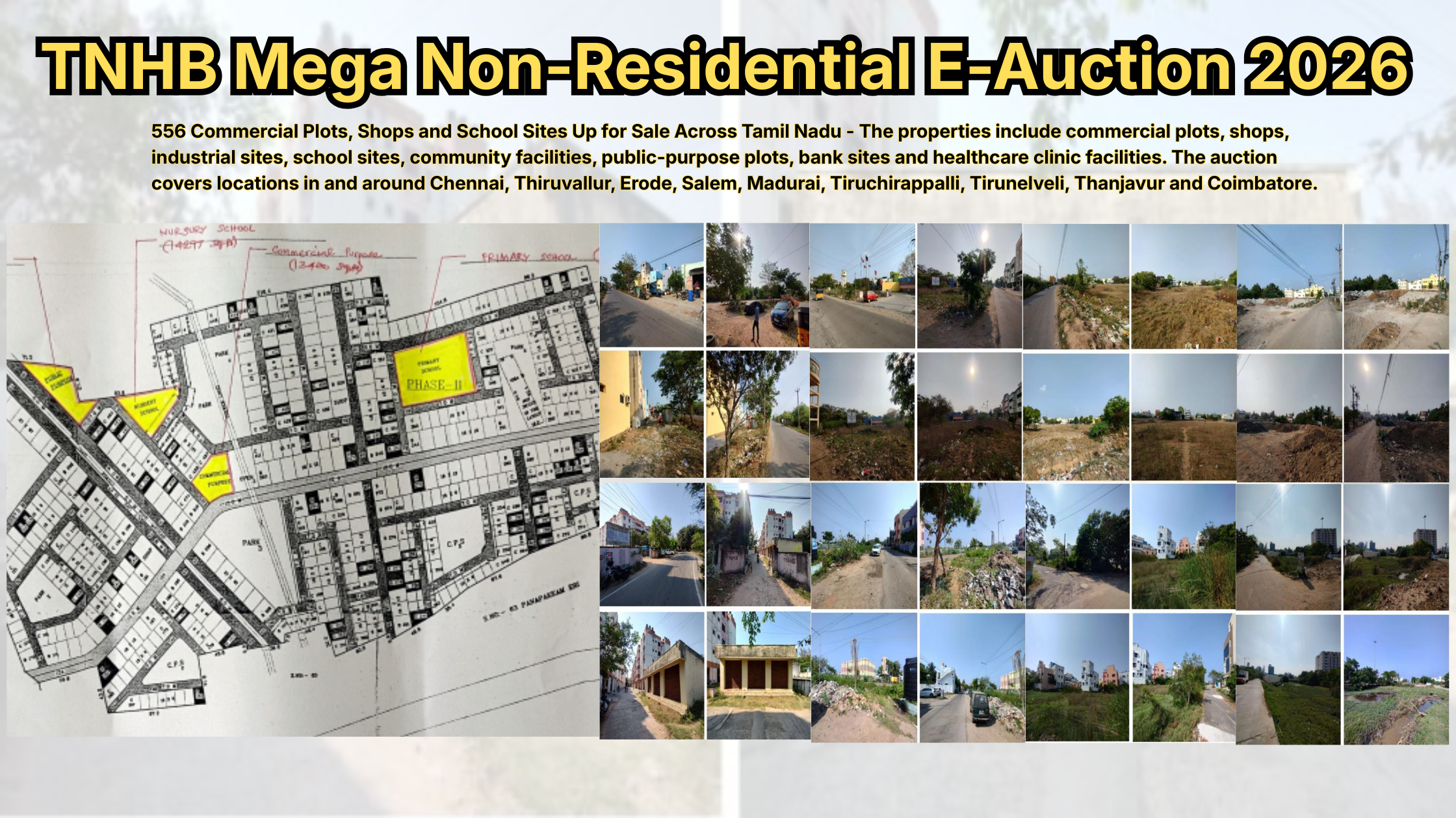 TNHB Mega Non Residential E-Auction 2026: 556 Commercial Plots, Shops & School Sites on Sale in Tamil Nadu