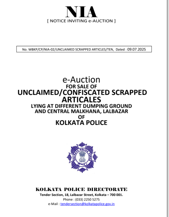 Kolkata Police Announces eAuction of Unclaimed/Scrapped Items