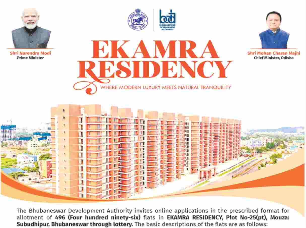 BDA Ekamra Residency 2026: Apply Online for 496 Flats in Bhubaneswar till October 31, 2026