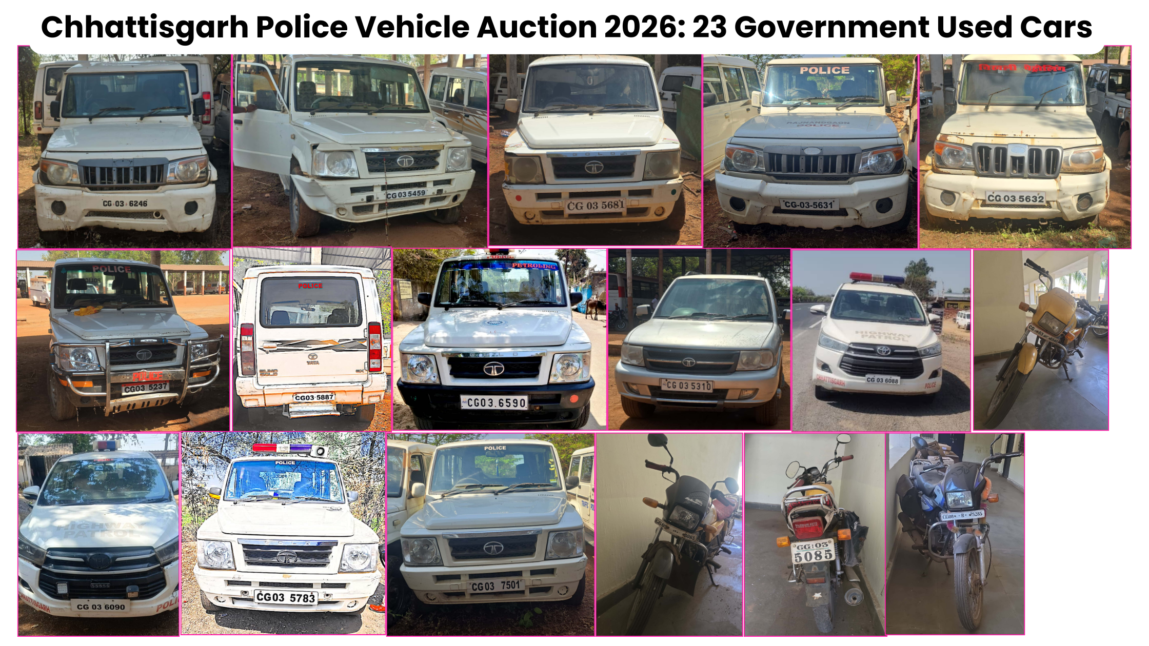 Chhattisgarh Police Vehicle Auction 2026: 23 Government Used Cars, Bikes