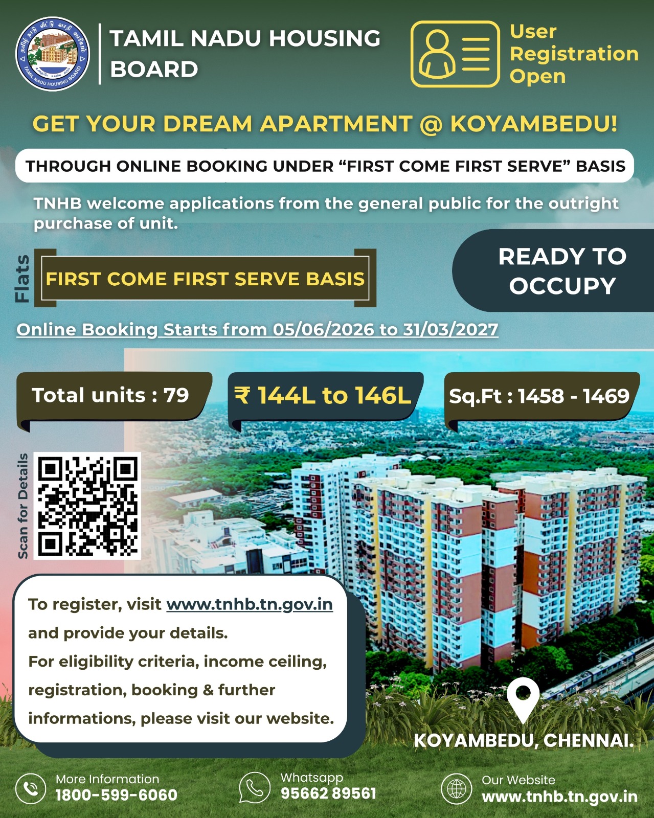 TNHB Koyambedu Flats 2026: Chennai Homebuyers Get 79 Ready-to-Occupy HIG Apartments on First Come First Serve Basis
