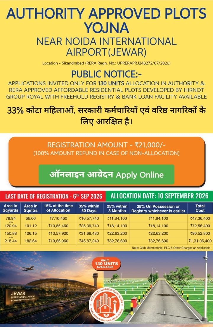 Authority Approved Plots Yojana Near Noida Airport: Prices, RERA, Apply Date
