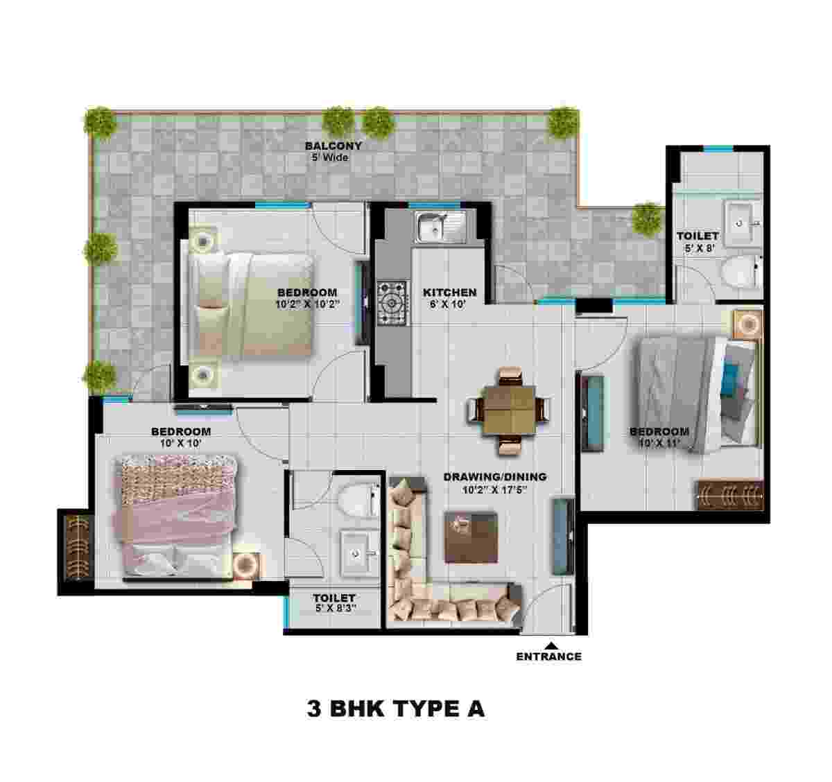 Adore Legend 2 Faridabad: 3 BHK Flat Design