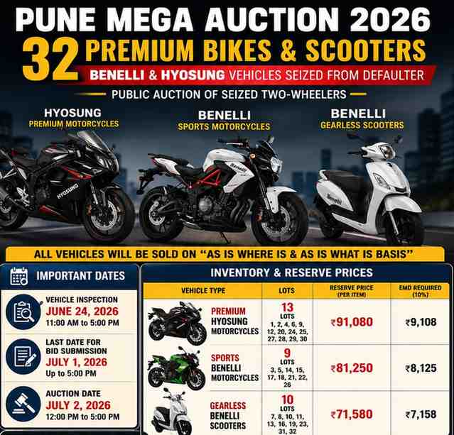 Bikes Mega Auction in Pune - 32 Benelli & Hyosung Bikes, Scooters