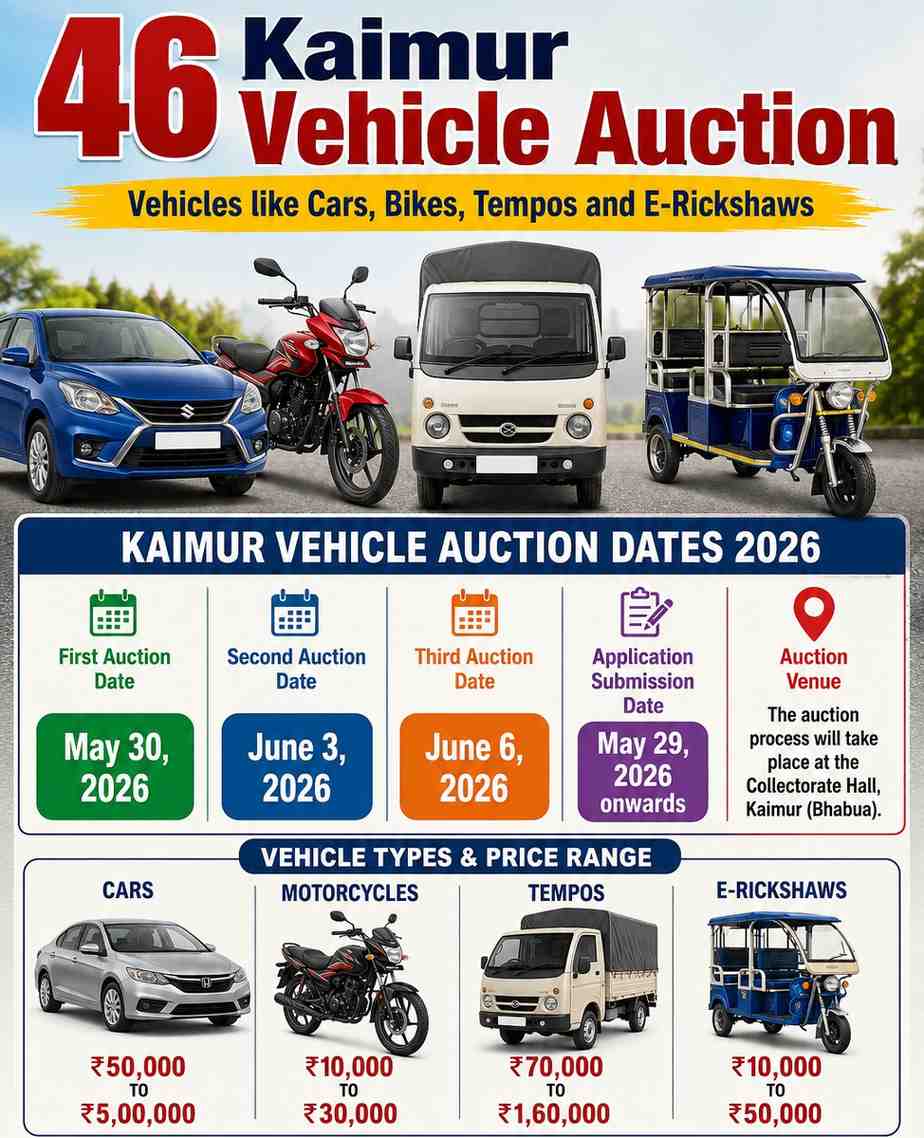 Kaimur Vehicle Auction 2026: 46 Confiscated Vehicles to Go Under Hammer in Bhabua