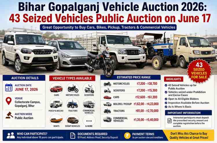 Bihar Gopalganj Vehicle Auction 2026: 43 Seized Vehicles Auction