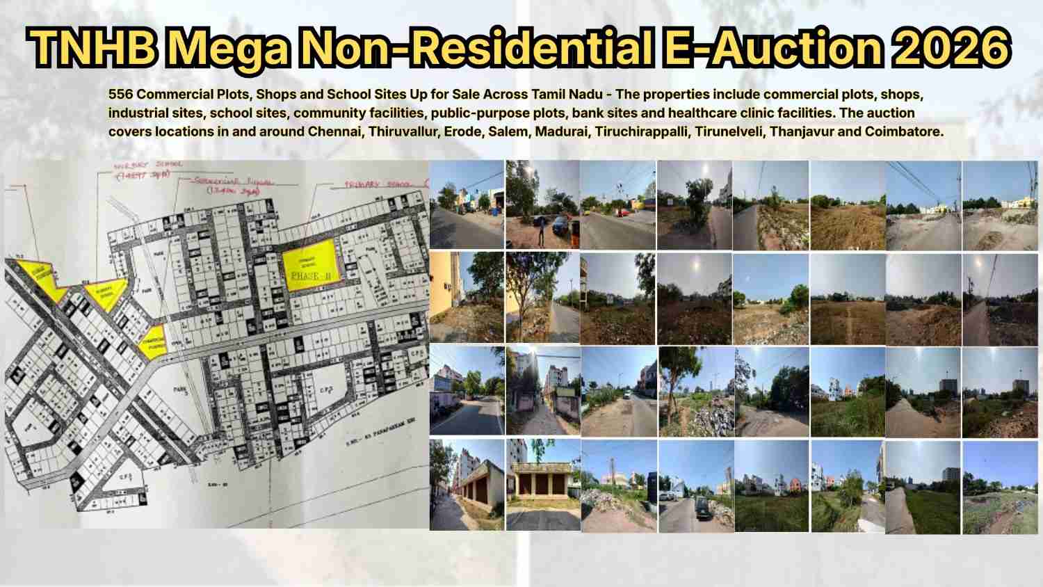 TNHB Mega Non Residential E-Auction 2026: 556 Commercial Plots, Shops & School Sites on Sale in Tamil Nadu