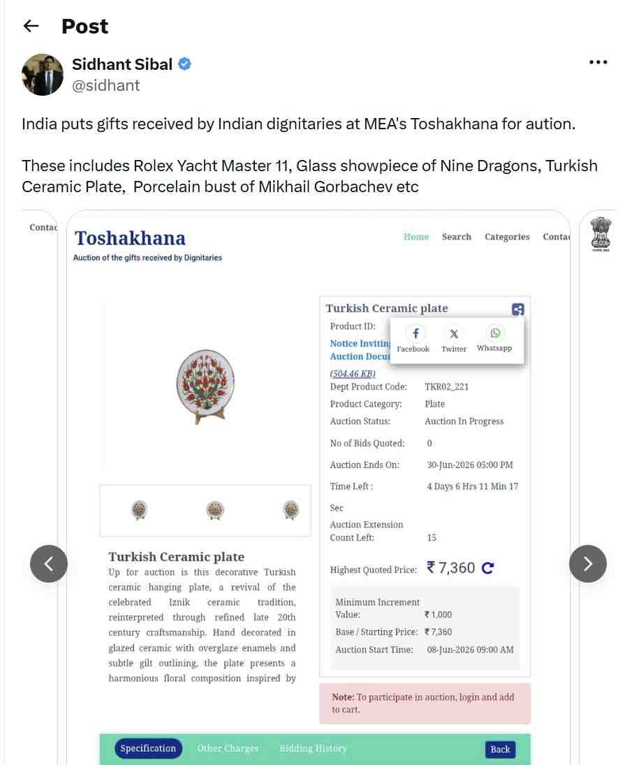 MEA Opens First Public Toshakhana Auction: Bid for Rolex Watches, Gold Jewellery, MacBook & Rare Diplomatic Gifts