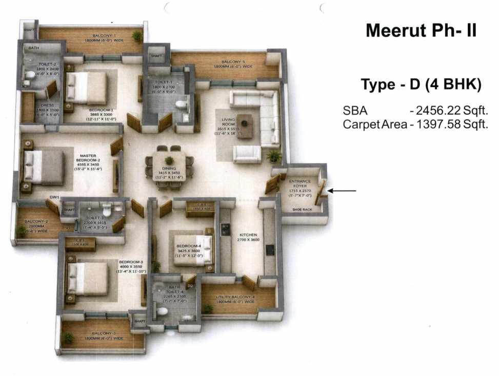 CGEWHO Meerut Housing Scheme 4 BHK Flats  -  2,456.22 sq ft