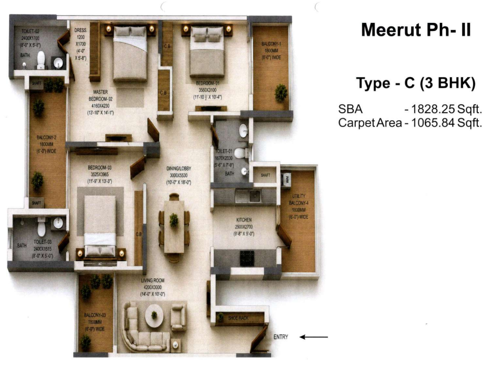 CGEWHO Meerut Housing Scheme 3 BHK Flats  -  1,828.25 sq ft