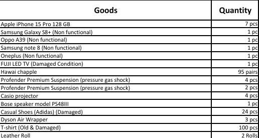 Kolkata Customs e-auction 2026 will offer a miscellaneous lot containing 7 Apple iPhone 15 Pro 128GB units, electronic goods, footwear, clothing and other unclaimed cargo
